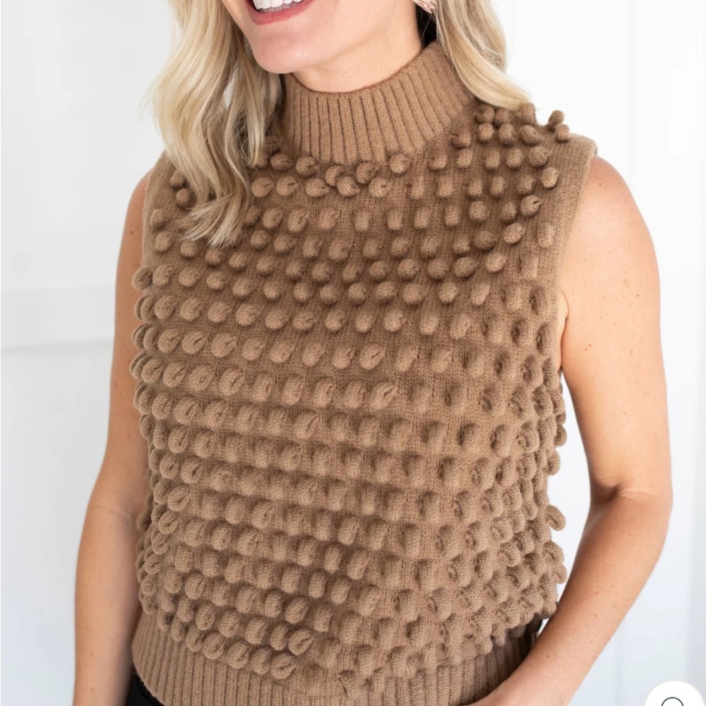 Anthropology Du Paradis Women's Tan Textured Knit Sweater Vest M/L